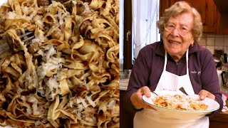 Pasta Grannies share 95 year old Rina's tajarin with porcini sauce