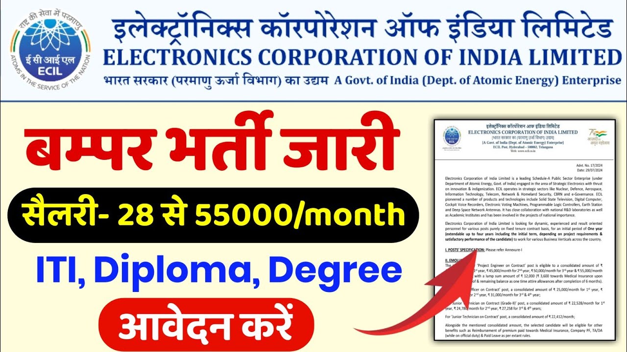 ECIL Recruitment 2024 💯 सेलरी- 28 से 55000/महीना ✅ ECIL New Vacancy 2024