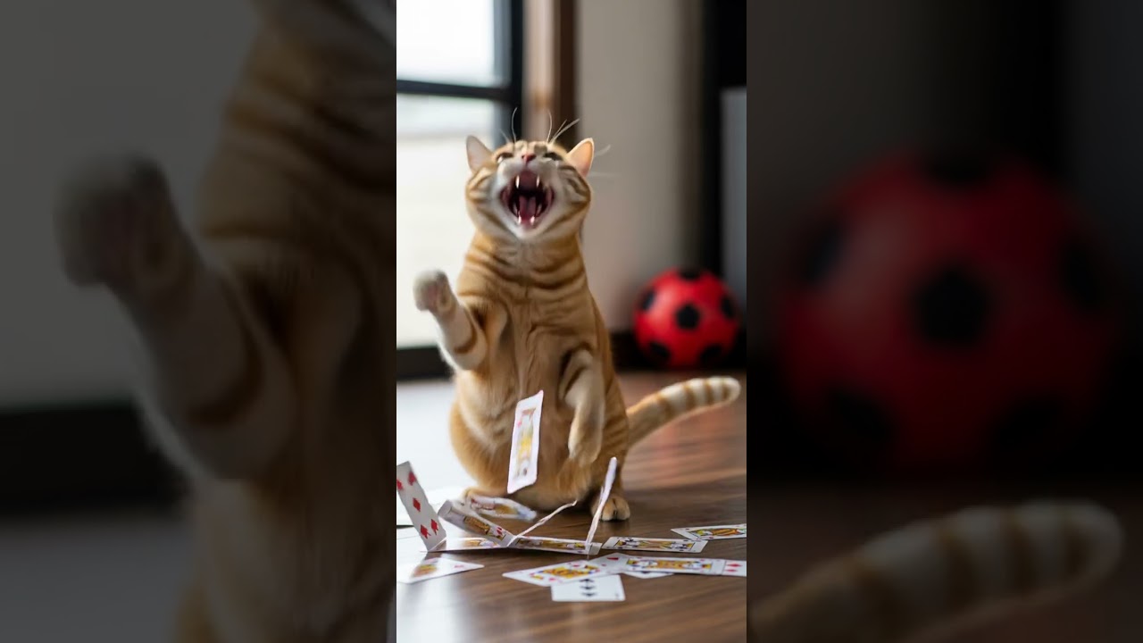 The red ball doesn't like the orange cat 😅😂 Watch the funny chase 