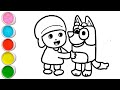 Cute Pocoyo Playing With Bluey Drawing, Painting and Coloring For Kids and Toddlers_ Child Art