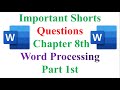 MS Word ||Important short questions on  word processing 2025 in hindi  || ICS ||Chapter 8th