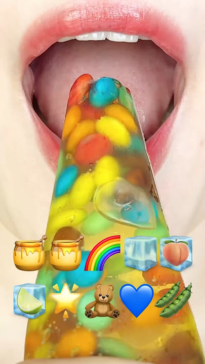 ASMR EMOJI FOOD 🍯🍯🌈🧊🍑🍋🟩🌟🧸💙🫛 이모지 먹방 (sped up)