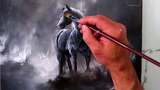 Painting Horse in Sunlight | 3 acrylic colors | Oval Brush Art