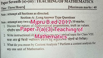 Mjpru B.ed 2017 Paper 7(a)(3) Teaching of Mathematics