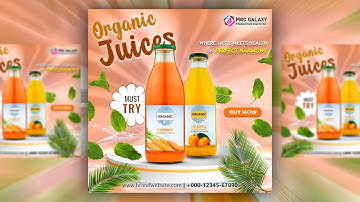 Organic Juice Instagram Ad Post Design | Orange Juice Social Media Post Design | Photoshop Tutorial