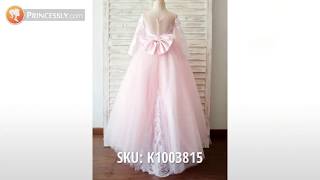 Long Sleeve Lace Tulle Wedding Flower Girl Dresses | Princessly Dresses