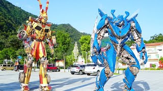 The battle between two transformers caused by one parking space！变形金刚孙悟空抢车位！