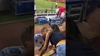 Famous #JaredGoff got a sweet smooch from his model fiancée #ChristenHarper Thursday night 🥹 #DetroitLions Wealth
