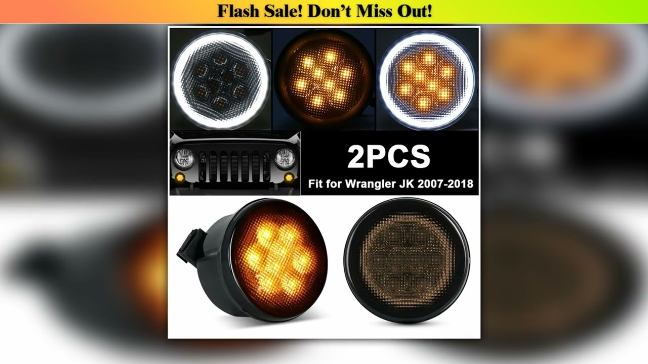 Limited 2pcs White Amber Front LED Turn Signal Light Grill Smoke Lens Lamp For Jeep Wrangler JK 200