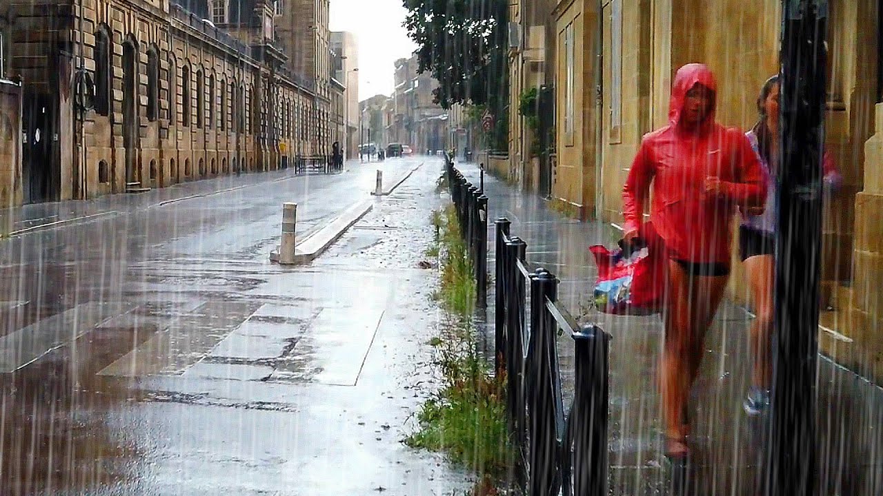 3H ASMR 4K Heavy Rain Walk sounds for sleeping | Bordeaux, France