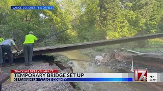 Temporary bridge set up in Vance County by first responders