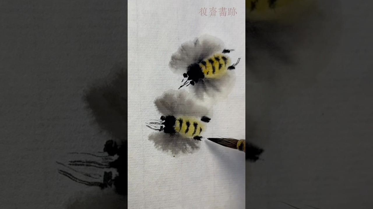 中國畫：蜜蜂與花卉  中国画:ミツバチと花です / Chinese painting: bees and flowers