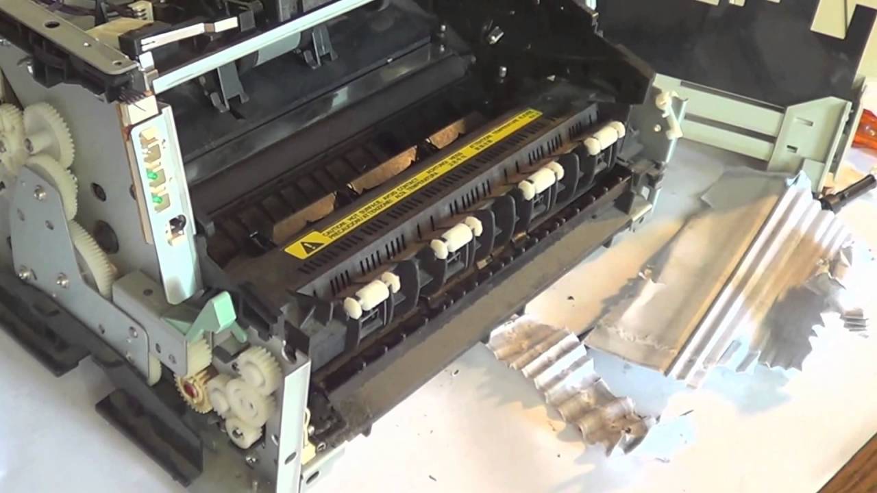 HP Laser Jet 5L jam in fuser area ruined Film sleeve - YouTube