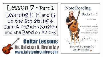 Learning the E, F, and G Notes on String 6 and Jamming on Songs 1 thru 6 - Note Reading Lesson 7.1