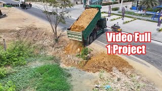 Video Full, 1 Project, Processing Filling Up The Land huge, Bulldozer KOMATSU D31P, Dump Truck
