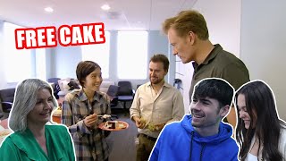 BRITISH FAMILY REACTS | Conan Busts His Employees Eating Cake!