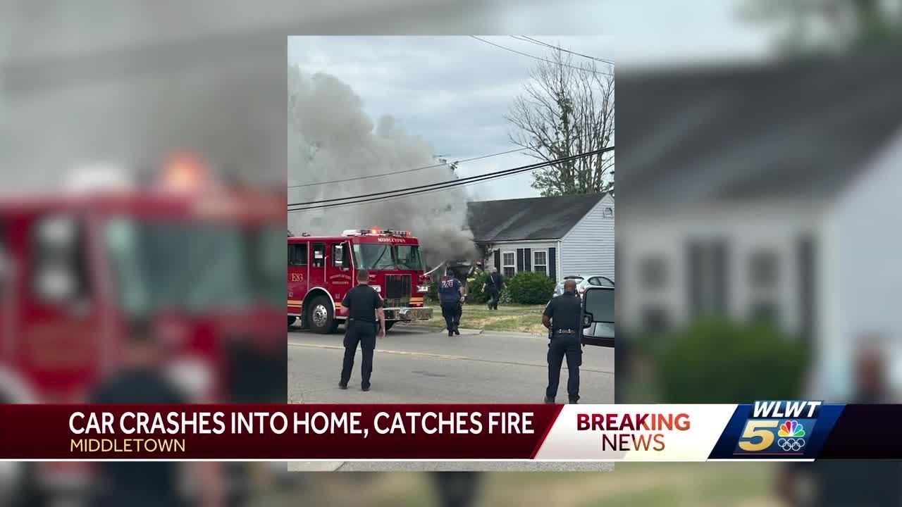 VIDEO: Car crashes into house in Middletown, catches fire - YouTube