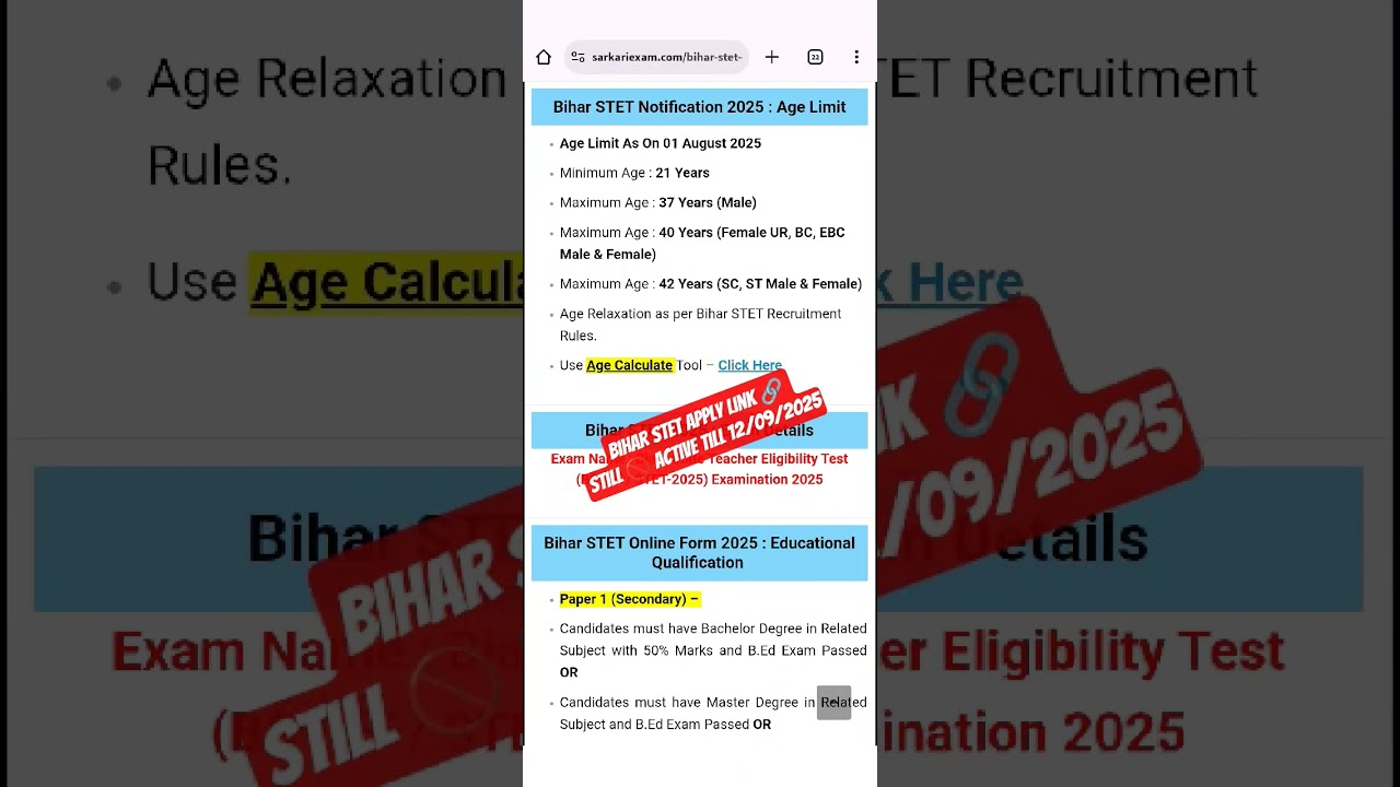 Bihar STET 2025 apply link not active till morning 6Am 