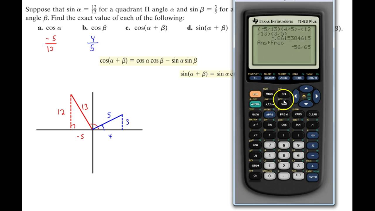 Using the Sum and Difference Formulas