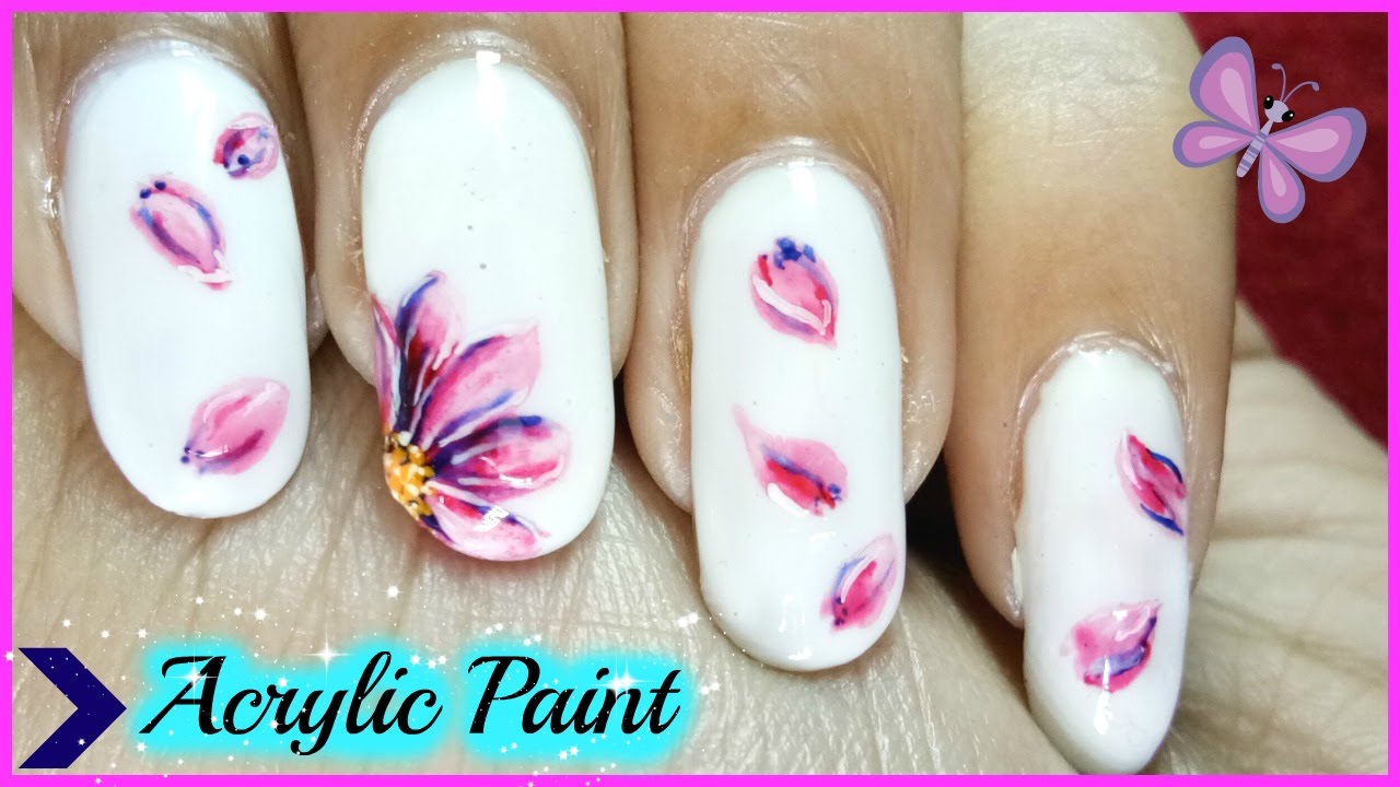 Flower Nail Art Using Acrylic Paint - Youtube