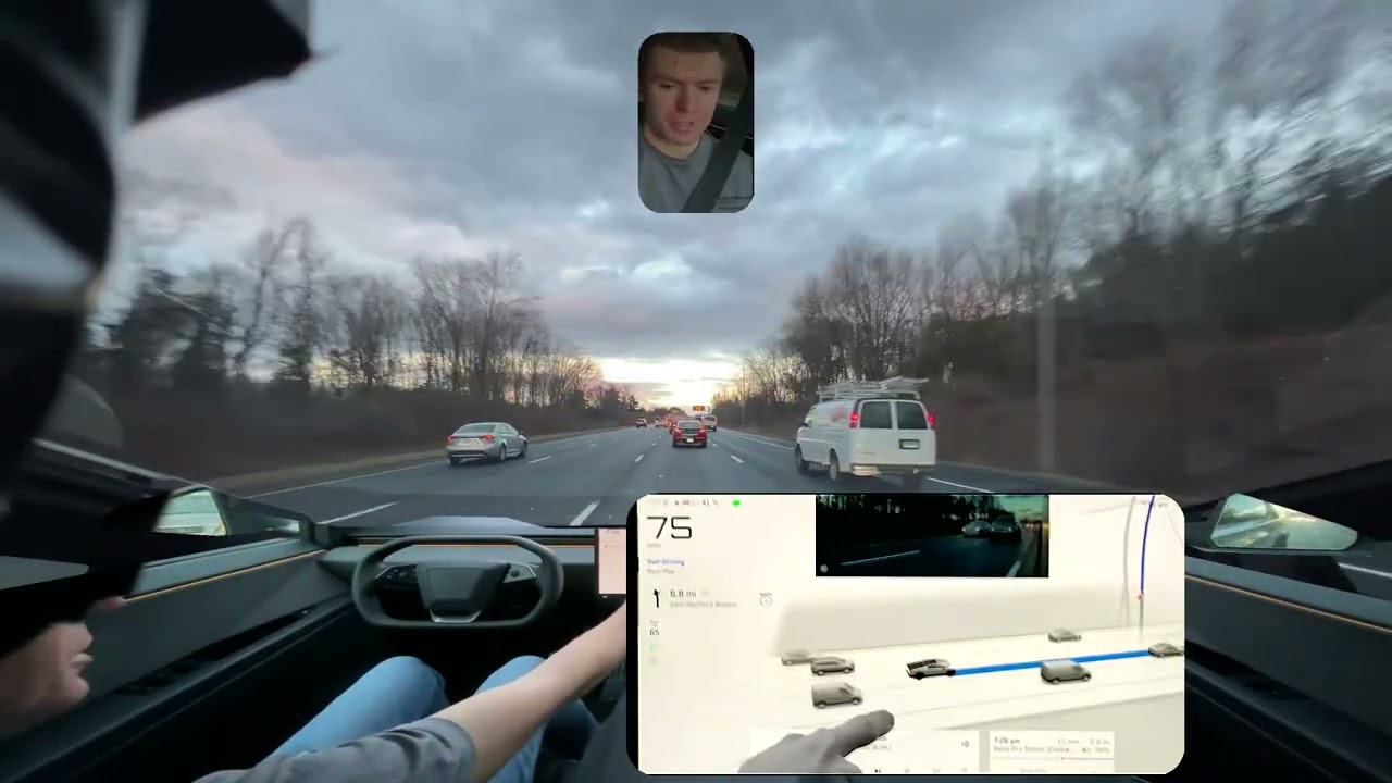 FSD 14.2.1 Mad Max Cybertruck, damp roads, scattered black ice… the truck still tried to send it 😂