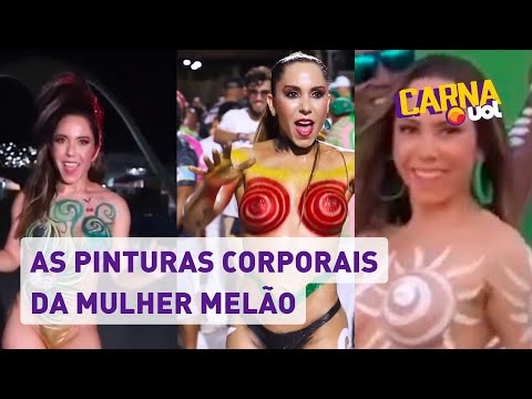 Nua, Mulher Melão aposta em pintura corporal em preparativos para o Carnaval: veja vídeos