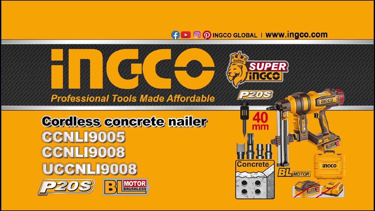 Ingco 20v Cordless Concrete Nailer – Ccnl19008