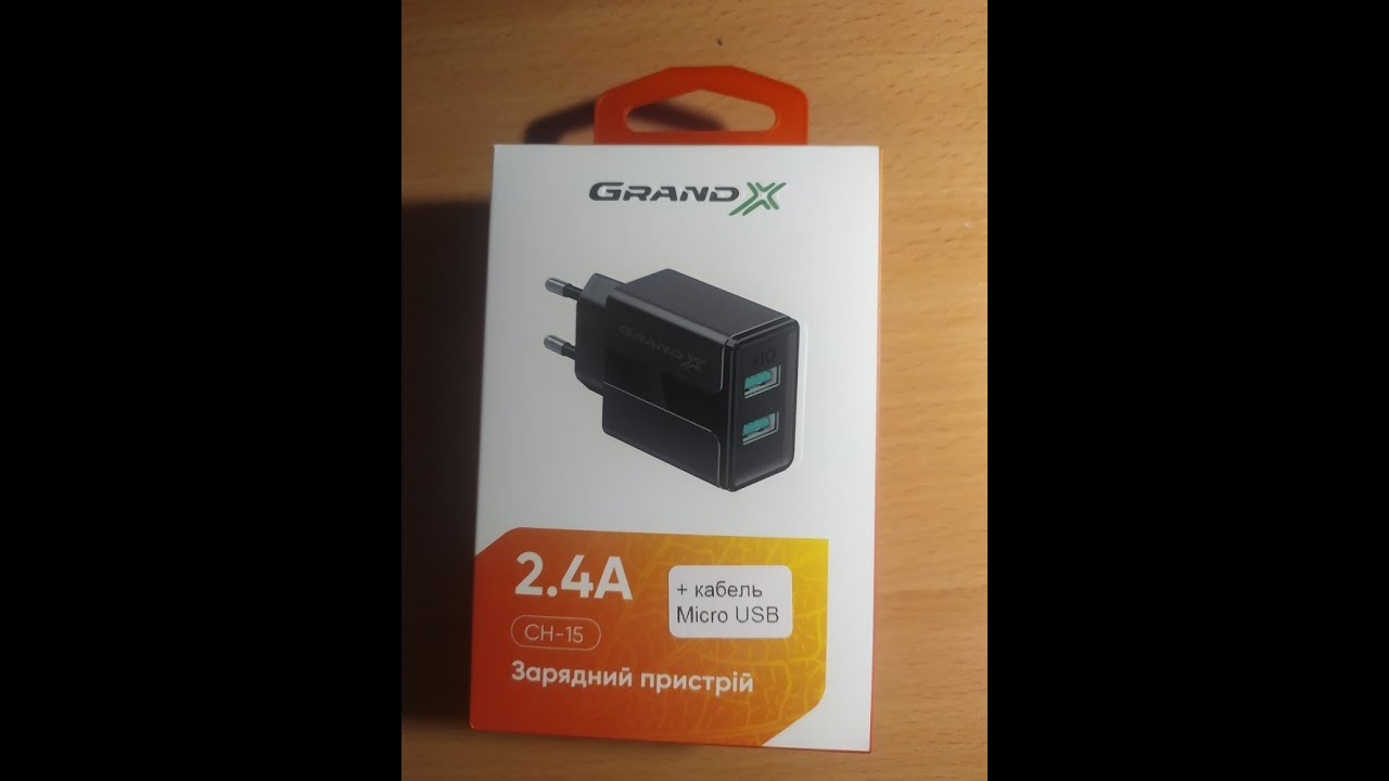 Зарядное устройство Grand-X CH-15UMB 2 USB 5 В 2.4 А с защитой от перегрузки + microUSB 1 м Black