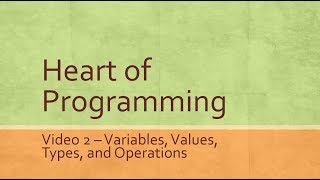 Heart of Programming - Video 2 - Variables, Values, Types and Operations
