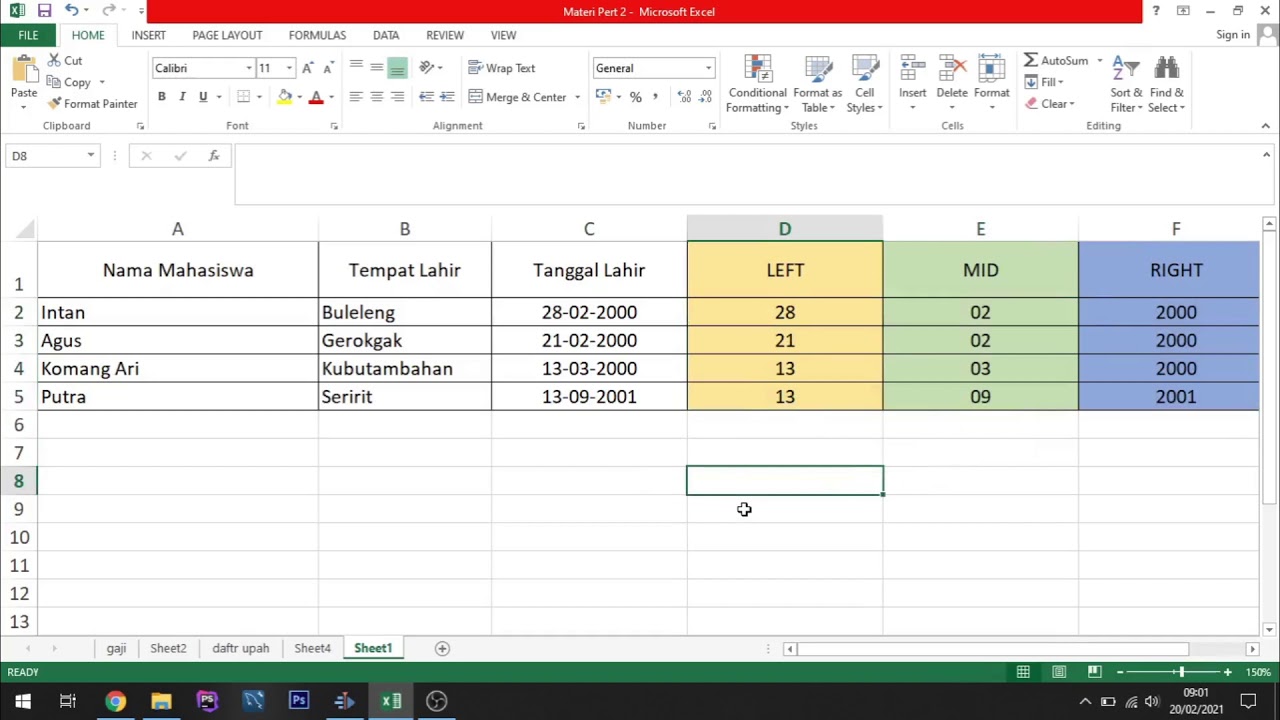 Ms. Excel : Rumus LEFT, MID, RIGHT