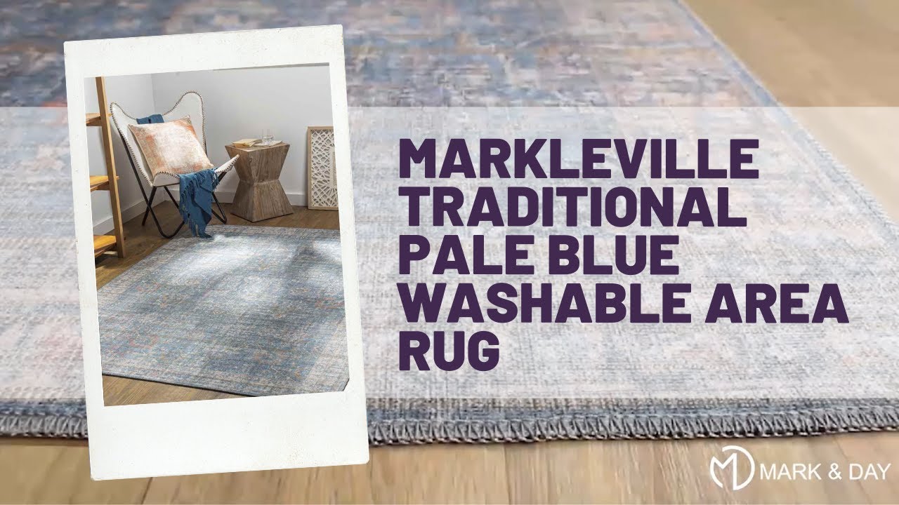 Markleville Traditional Pale Blue Washable Area Rug