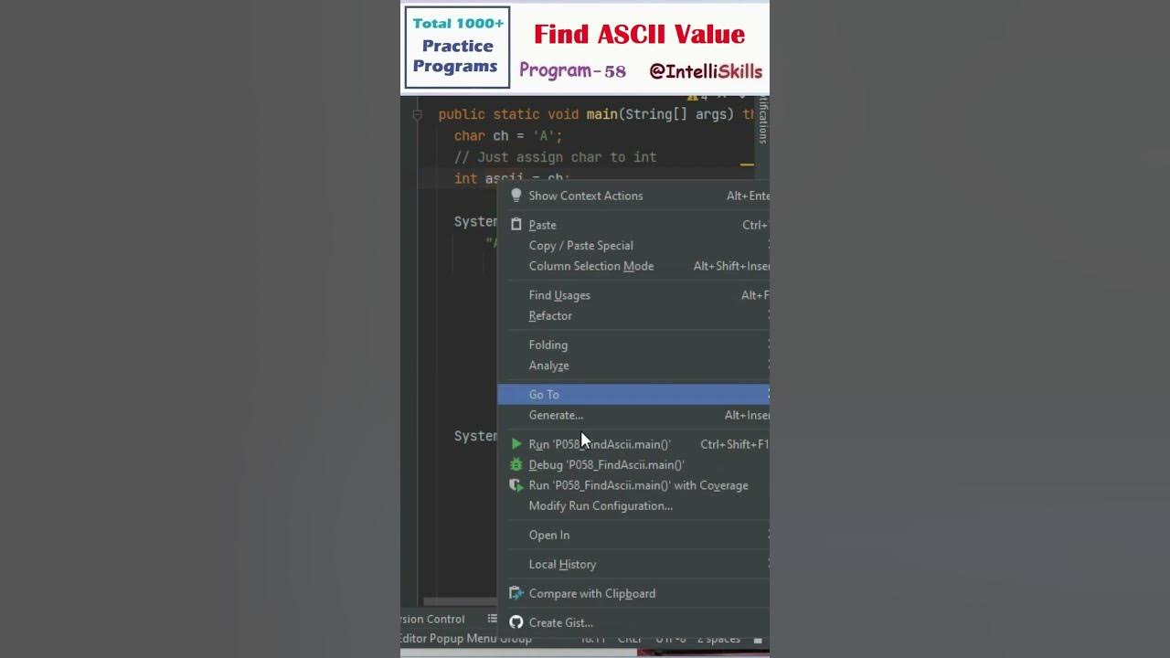 [Java Beginners] Find ASCII value of a Character in Java #Shorts #java ...