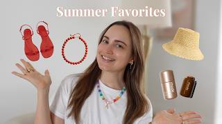 Summer Favorites: rhode bronzer & highlight milk, satin shorts, red sandals, beaded necklaces + more