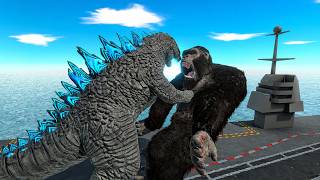 Overcharged Godzilla Hits Kong with Atomic Breath on a Warship (2021 Movie Inspired)