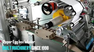 Auto adhesive sticker egg box labeling machine with feeding and stacker