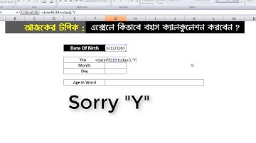 এক্সেলে ফর্মুলার মাধ্যমে বয়স ক্যালকুলেশন করুন । How To Do Age Calculation In MS Excel   YouTube 720