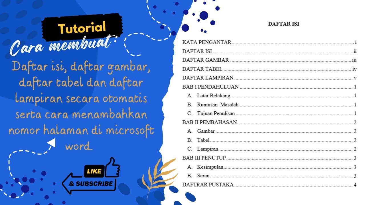 CARA MEMBUAT DAFTAR ISI OTOMATIS DAN CARA MENAMBAHKAN NOMOR HALAMAN DI Cara membuat daftar isi otomatis dan cara menambahkan nomor halaman di