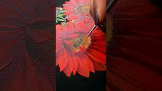 🔴 + ♥️ INCREDIBLE Red SUNFLOWER 🌻 PAINT on WOOD #shorts Acrylic Painting