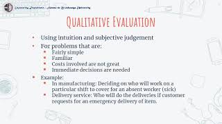 Decision Making: Evaluation Tools part 3/4