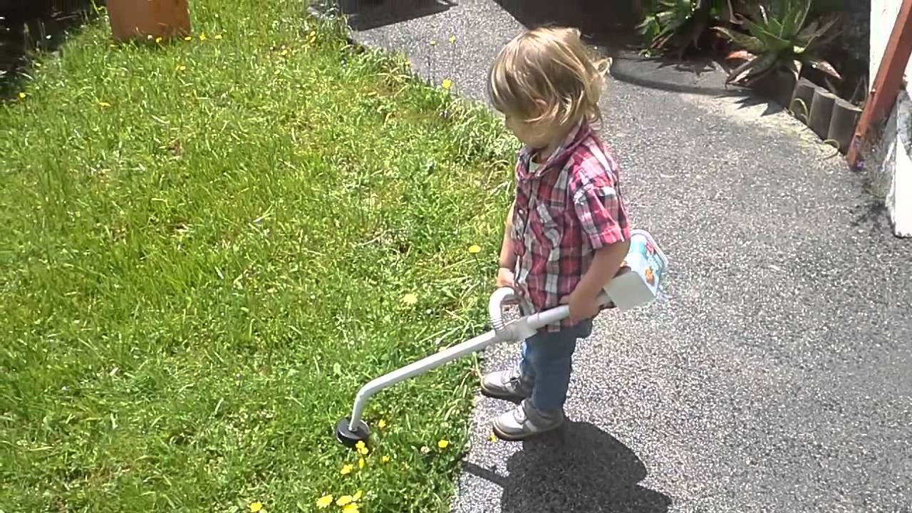 My son using his homemade weedeater. YouTube
