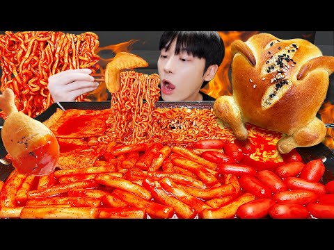 ASMR MUKBANG | 직접 만든 불닭 떡볶이 양념치킨 핫도그 먹방 & 레시피 FRIED CHICKEN AND Tteokbokki EATING