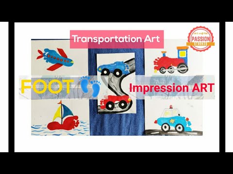 5 ways of drawing Transportation toys using  Foot Impression Art/Print Art/Baby Foot print art