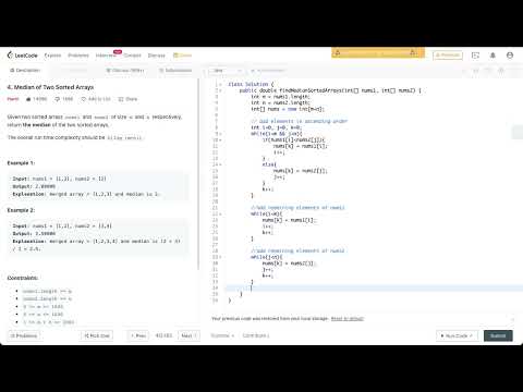 LeetCode 4 - Median of Two Sorted Arrays || Java Solution