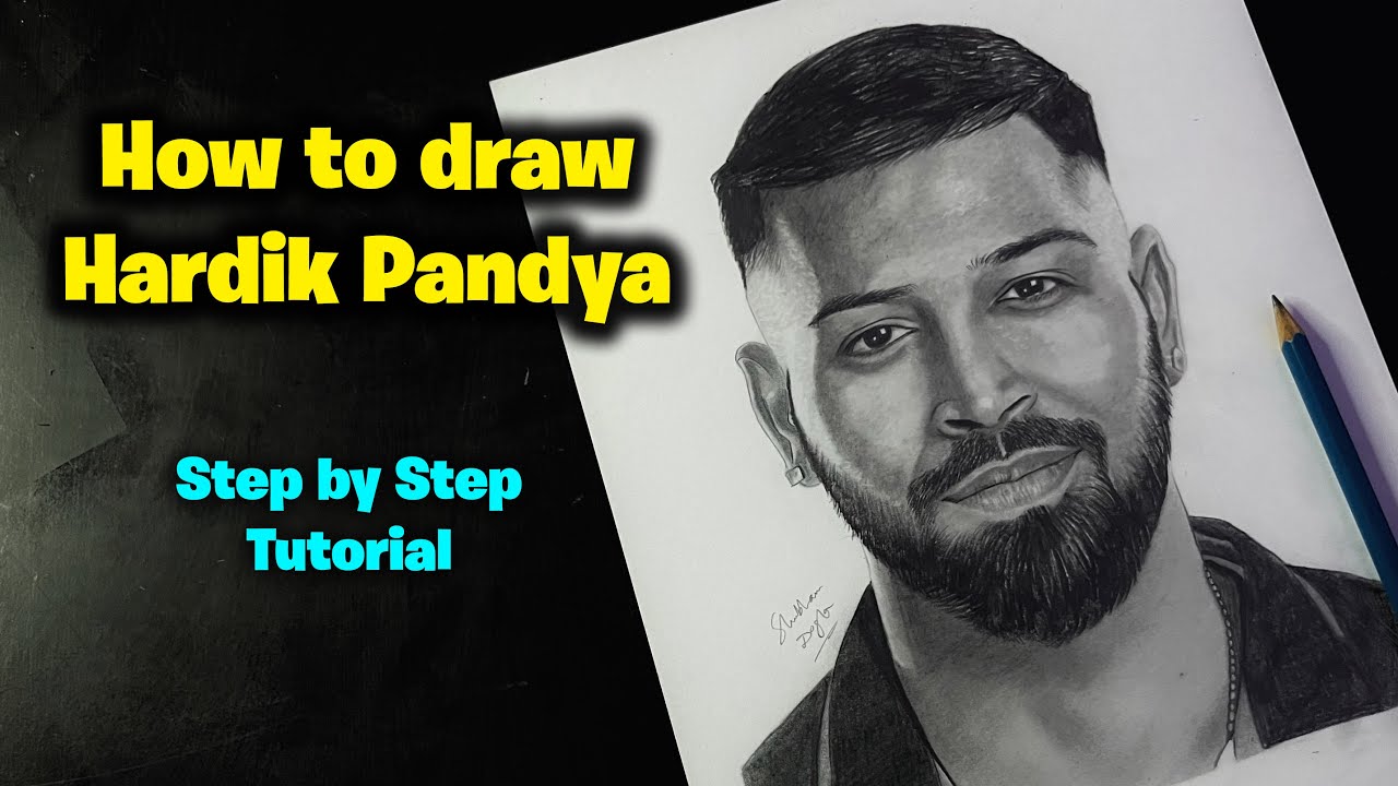 How to draw Hardik Pandya Step by Step / Eyes, Hair shading ...