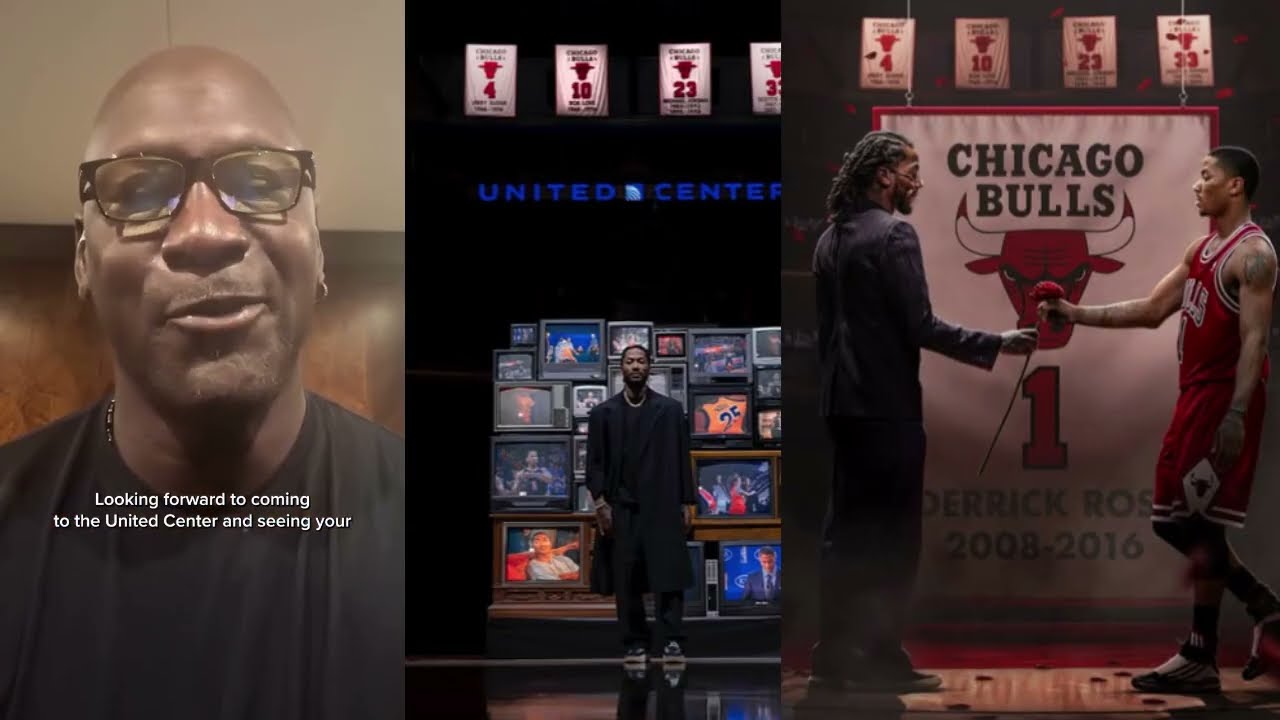 Послание легенд НБА Майкла Джордана и Скотти Пиппена Деррику Роузу, чей номер был выведен из обра...