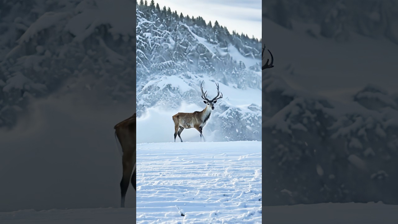 Majestic Deer Roams the Snowy Forest A Winter Wonderland! 