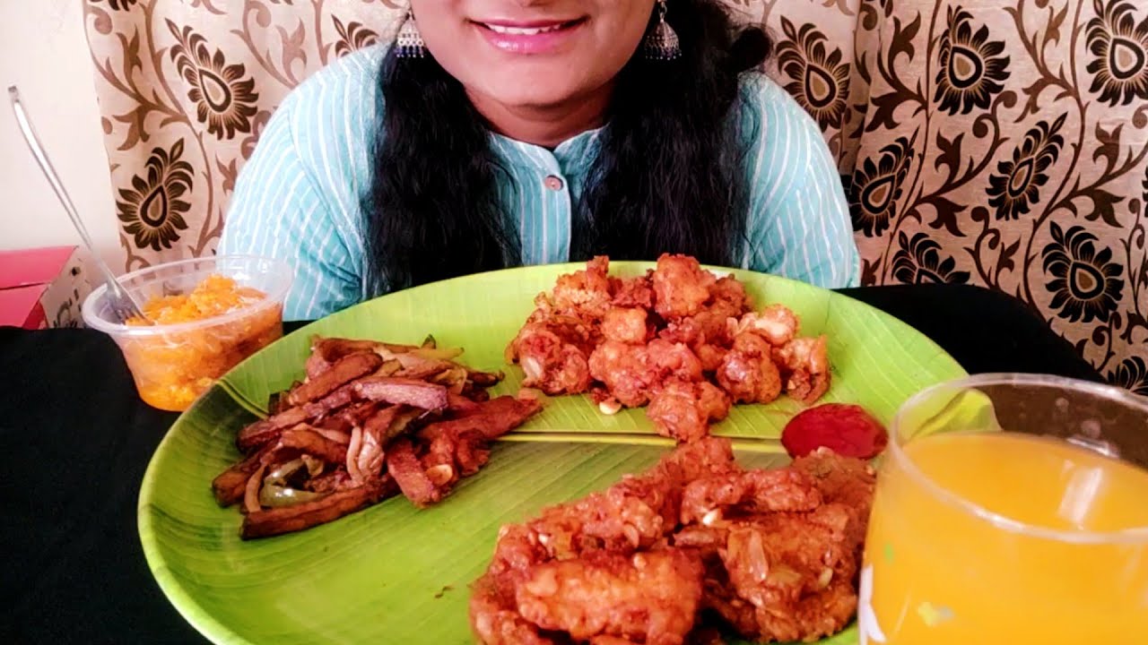 Best ASMR - Eating Baby corn chilli, crispy chilli potato, Gobi Manchurian, double ka meetha..