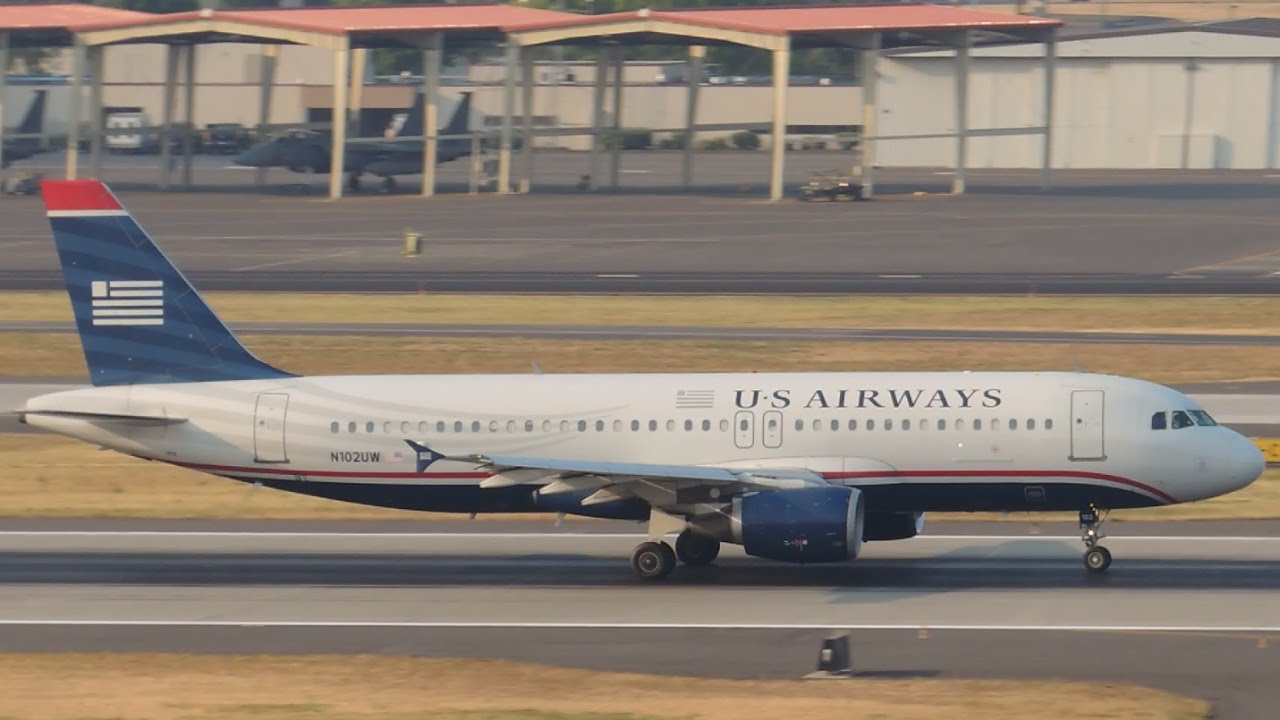 Us Airways Airbus A320 214 N102uw Takeoff From Pdx Youtube