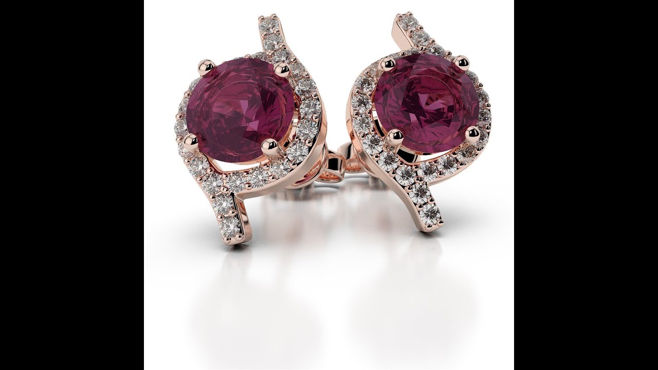 AGnSons RGold Diamond Ruby Earrings 1076
