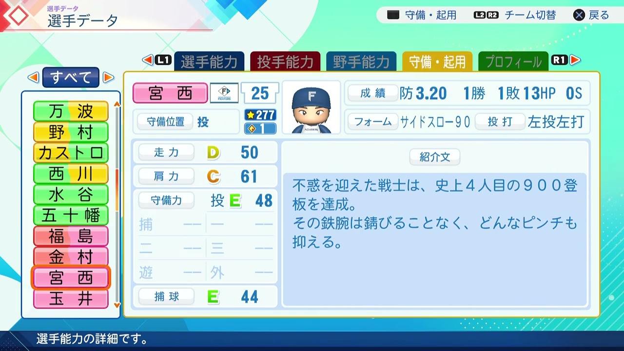 實況野球【パワプロ2026】ver.1.10 選手能力データ-北海道日本ハム
